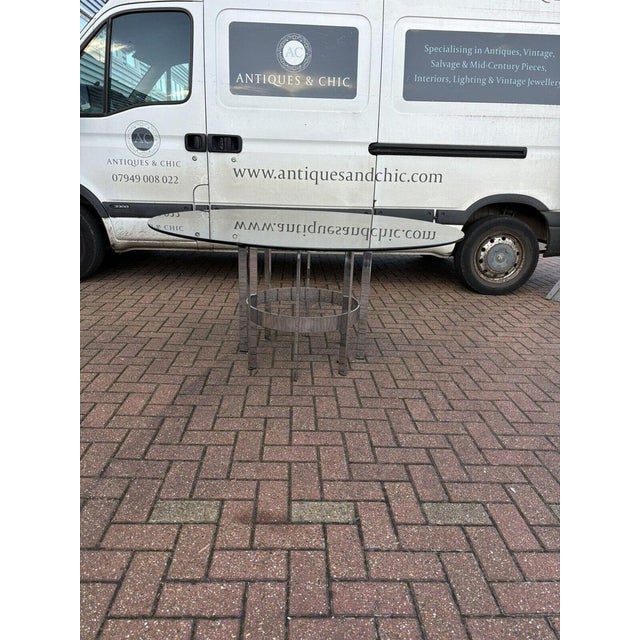 Chrome Table & Brown Leather & Chrome Pieff Chairs by Richard Young for Merrow, Set of 7 For Sale - Image 5 of 18