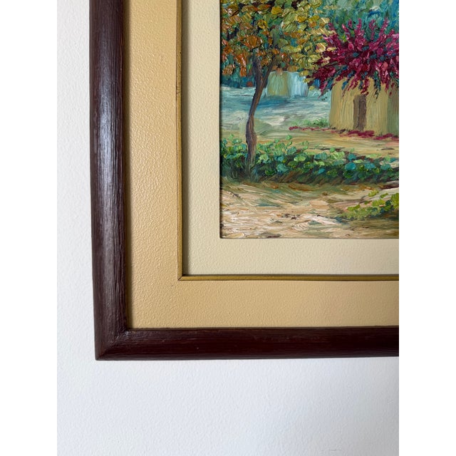 Green Vintage Impressionist Countryside Landscape Oil on Masonite Painting, Signed and Framed For Sale - Image 8 of 12