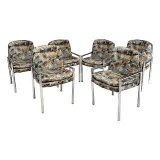 1970's Set of 6 Chrome Upholstered Dining Chairs in the Style of Milo Baughman For Sale