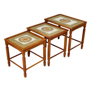 Danish Nesting Tables in Teak and Ceramic, 1960s, Set of 3 For Sale