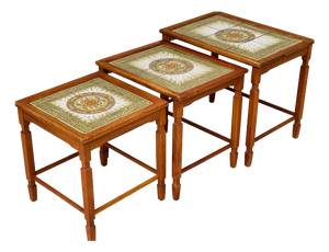 Danish Nesting Tables in Teak and Ceramic, 1960s, Set of 3