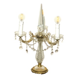 Brass and Lead Crystal 3-Light Table Lamp, 1950s For Sale