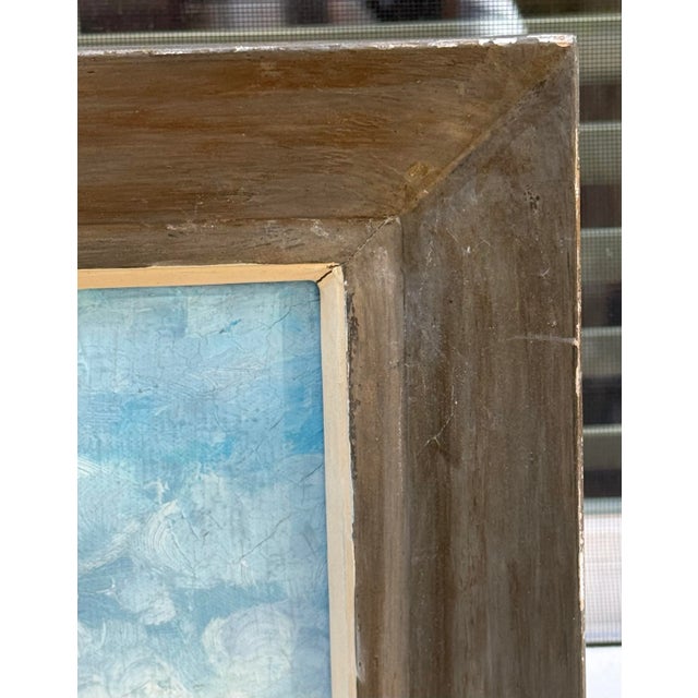 Blue Vintage Framed Oil on Canvas Painting - Portland Head Lighthouse, Maine Rocky Coastline Seascape Signed For Sale - Image 8 of 12