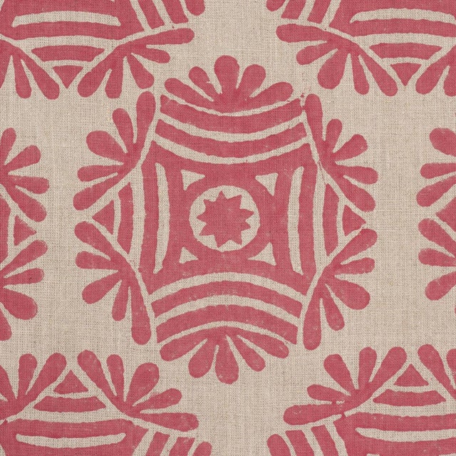 Abstract Schumacher Gilded Star Hand Block Fabric In Red For Sale - Image 3 of 5