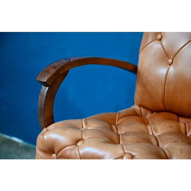 Bridge Chair in Cognac Leather, 1930s For Sale - Image 9 of 14