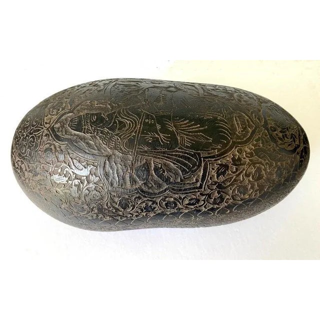 Black Antique Elaborately Carved Beggar's Bowl Kashkul For Sale - Image 8 of 12