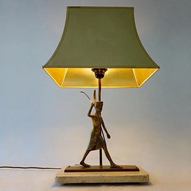 Vintage Neoclassical Marble Foot Table Lamp with Egyptian Warrior For Sale - Image 14 of 17