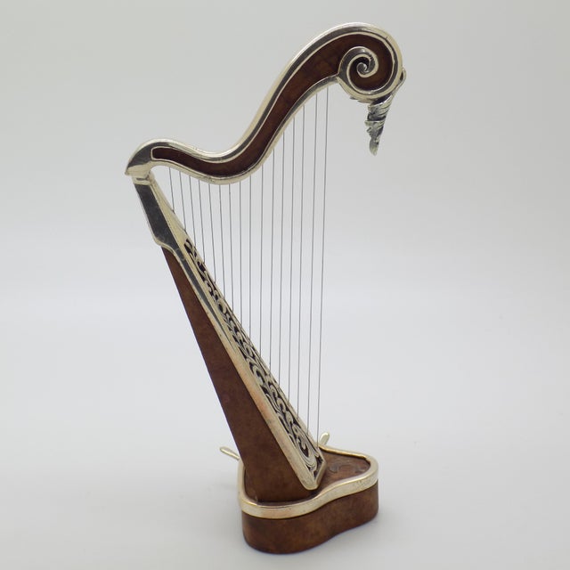 Wood Vintage Italian Harp Figurine in Wood and Silver 800 by Sacchetti, 1980s For Sale - Image 7 of 12