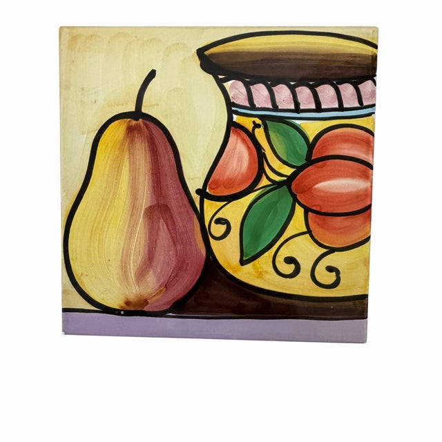 Farmhouse Vintage Hand Painted Ceramic Trivets Made in Italy - A Pair For Sale - Image 3 of 5