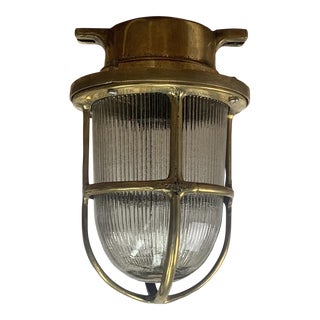 Nautical Brass Cage Ceiling Light For Sale