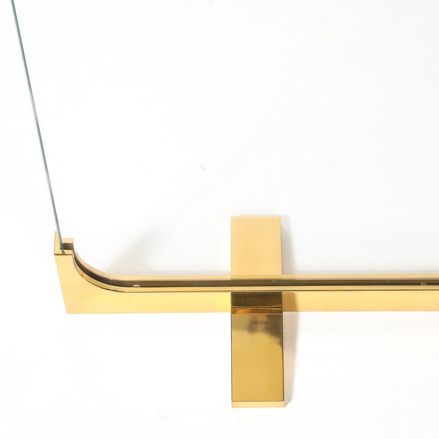 Mid-Century Sculptural Polished Brass & Glass Fireplace Screen For Sale - Image 11 of 11