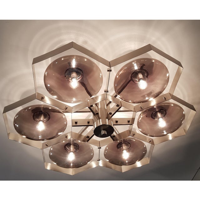 Fabio Ltd 21st Century Hive Satin Nickel Smoky Murano Flush Mount by Fabio LTD For Sale - Image 4 of 6