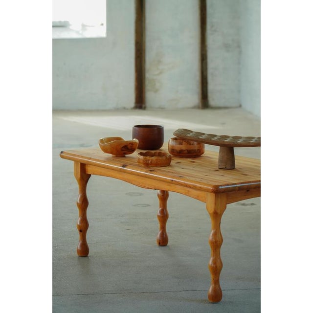 Wood Modern Danish Scandinavian Brutalist Pine Coffee Table with Turned Legs, 1970s For Sale - Image 7 of 18