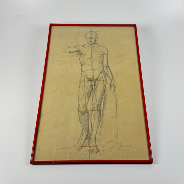 Boho Chic Anatomical Sketch, 1950, Pencil on Paper, Framed For Sale - Image 3 of 7