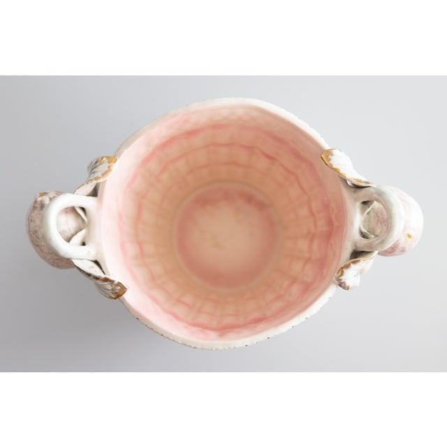 Mid 20th Century Italian Blush Pink Majolica Faux Bamboo & Fruit Wine Cooler Champagne Ice Bucket For Sale - Image 11 of 13