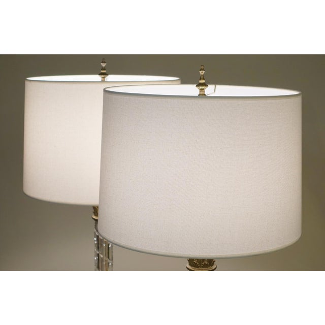 Large Matched Pair Waterford Crystal French Empire Corinthian Column Brass Table Lamps 1960's For Sale - Image 11 of 13