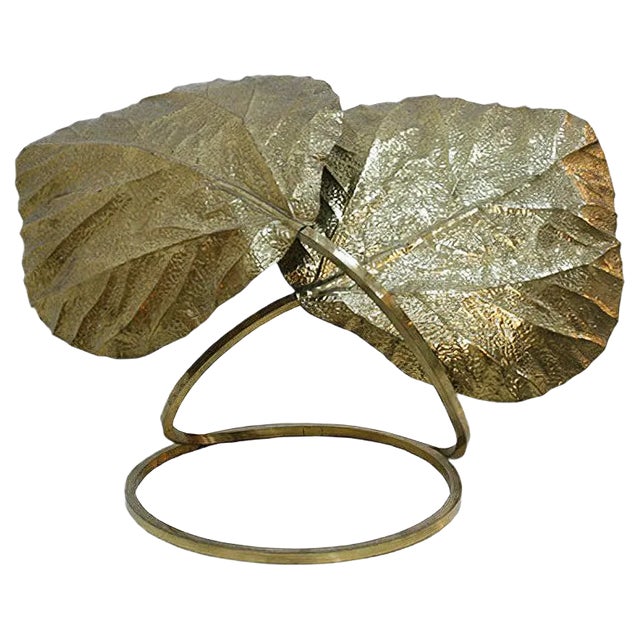 Italian Brass Leaf Table Lamp by Tommaso Barbi, 1970s For Sale