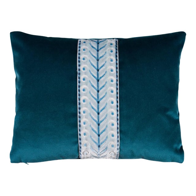 Schumacher Marion Velvet 16" Pillow in Prussian For Sale