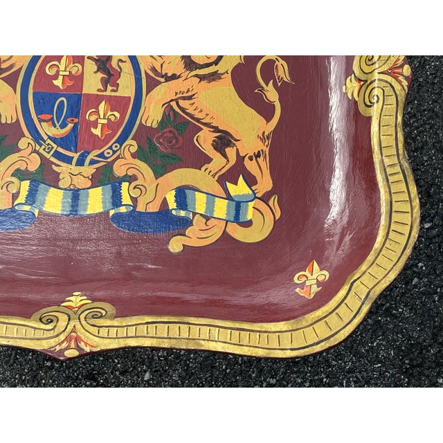 Raspberry Red Late 20th Century British Royal Family-Inspired Crested Artisan Finished Tray Table For Sale - Image 8 of 13