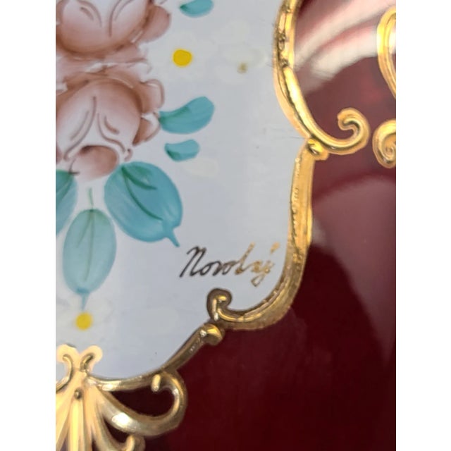 Glass Vintage Bohemian Art Glass Cranberry Red Hand Painted Enamel Romantic Roses Vase For Sale - Image 7 of 10