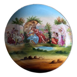 Early 20th Century Romantic Austrian Porcelain Wall Platter for A. Gottlieb New York – Hand Painted Classical Scene, 13” For Sale