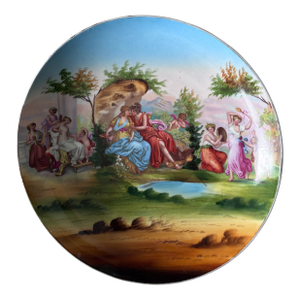 Early 20th Century Romantic Austrian Porcelain Wall Platter for A. Gottlieb New York – Hand Painted Classical Scene, 13”