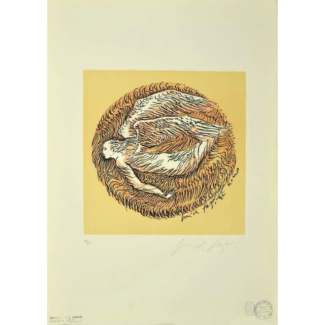 The Angel is a mixed colored prin realized by Pericle Fazzini in 1981. Etching and lithograph. Image Dimensions: 25 x 25...