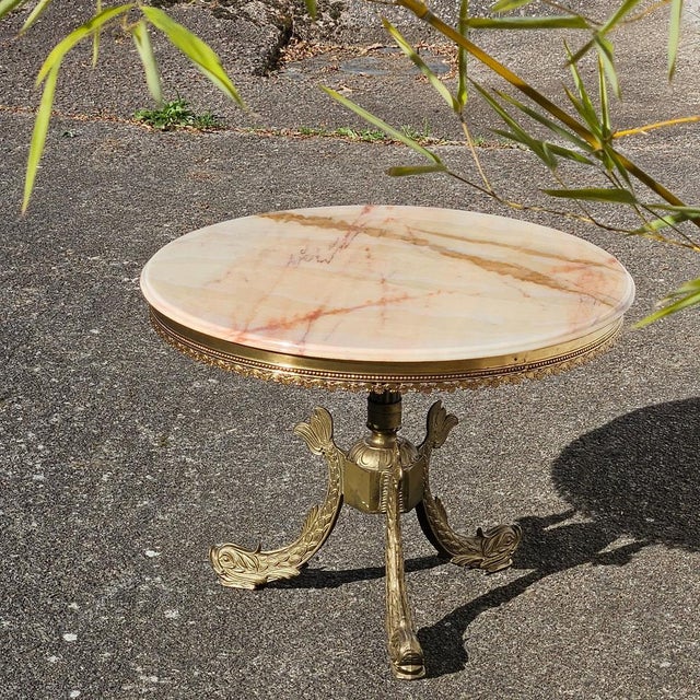 Vintage French Marble and Brass Coffee Table, 1969 For Sale - Image 4 of 15
