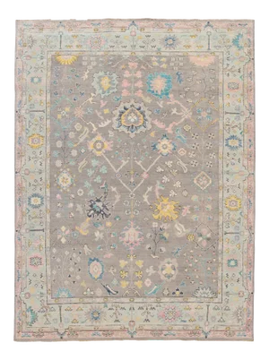 Gray Modern Oushak Style Hand Knotted Wool Rug With Allover Design