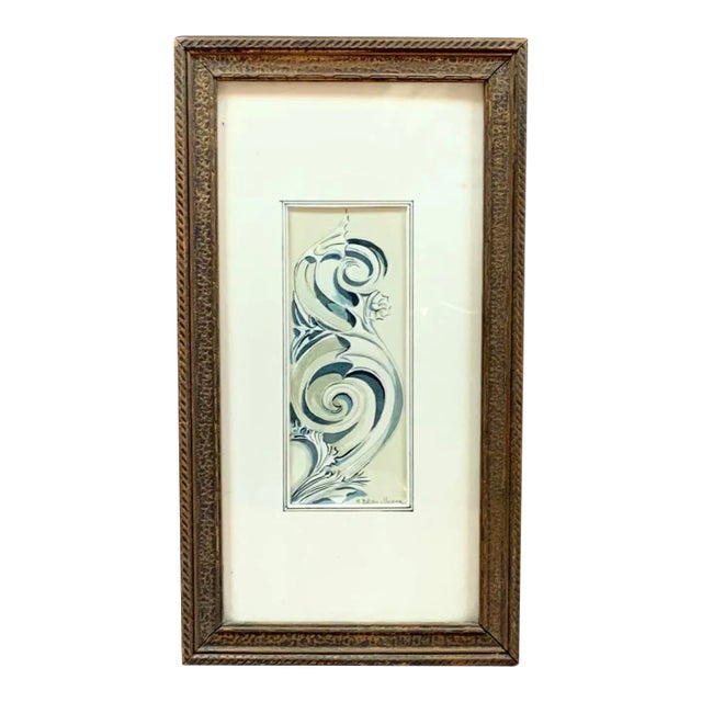 Vintage Signed Original Watercolor of an Abstract Architectural Flourish For Sale