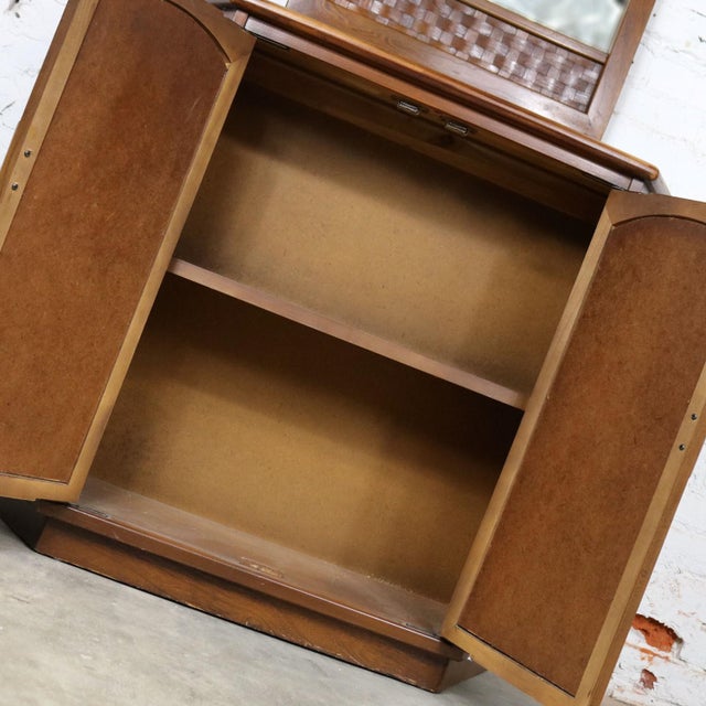 Mcm Entry Console Cabinet And Mirror Basket Weave Style Of Lane