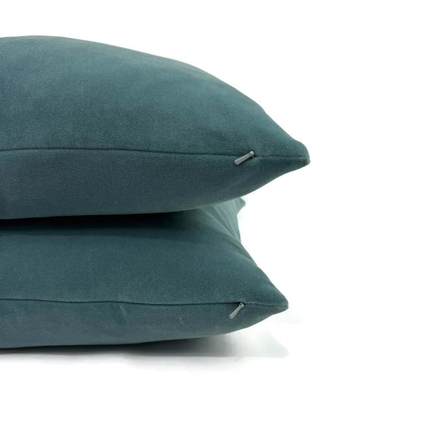 Dark Smoky Blue Plush Velvet Pillow Cover - Dusty Blue Gray Velvet Cushion Case - Euro Sham For Sale In Portland, OR - Image 6 of 7