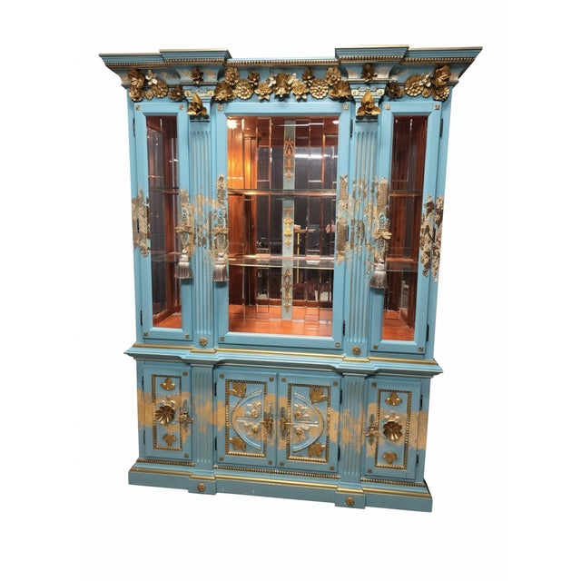 "The Blue Duchess" Hand Painted Neoclassical Display Armoire, China Hutch For Sale - Image 11 of 16