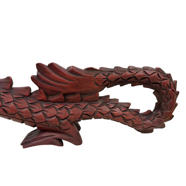Vintage Chinese Hand Carved Wooden Dragon Sculpture For Sale - Image 4 of 10
