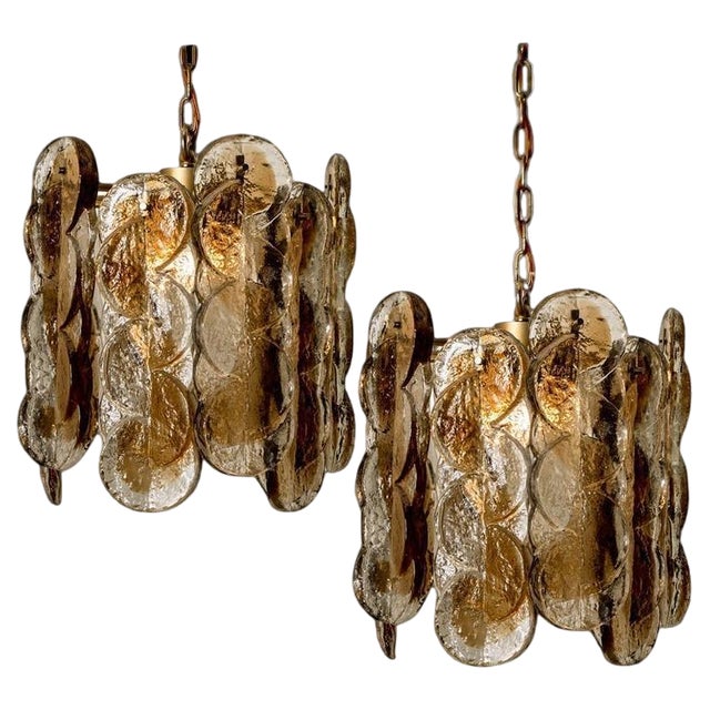 Austrian Chandeliers in Smoked Glass by J. T. Kalmar for Kalmar, 1960s, Set of 2 For Sale