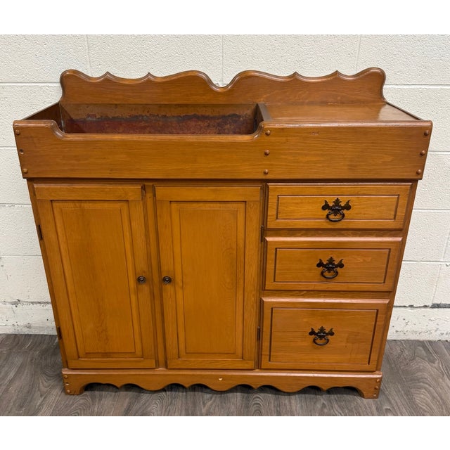 This is a beautiful vintage Colonial Revival oak dry sink or washstand cabinet, possibly dating to the early 20th century....