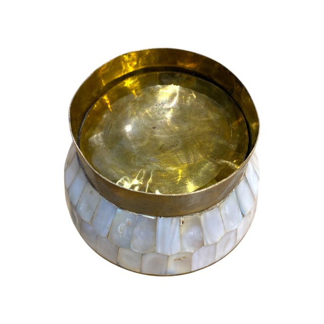 Vintage Mother-of-Pearl & Brass Floral Inlay Trinket Box For Sale - Image 11 of 14
