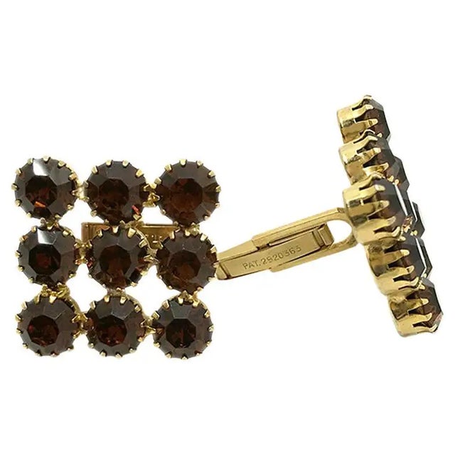 Art Deco Art Deco 1960s Gold-Tone Brass Topaz Rhinestone Cufflinks, Unisex For Sale - Image 3 of 5