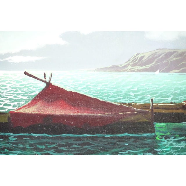 Canoes Original Oil on Canvas Signed For Sale - Image 4 of 6