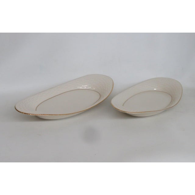 Ceramic Mid 20th Century Lenox China Bread Tray Pair of 2 Porcelain Serving Platters With Gold Trim For Sale - Image 7 of 16