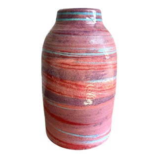 Pink & Teal Glazed Egyptian Clay Vase by Dick Studley For Sale