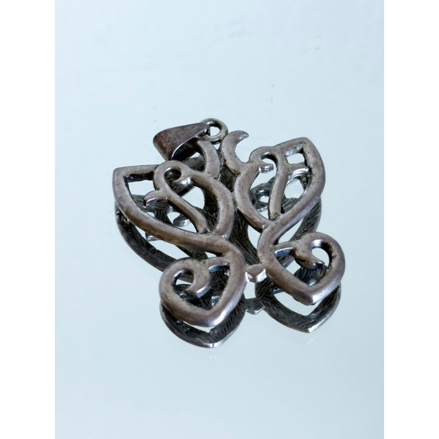 Vintage 925 Sterling Silver Openwork Filigree Butterfly Pendant Necklace 1970s For Sale - Image 13 of 15