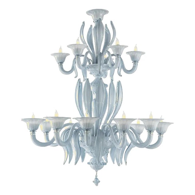 Venetian Azure Style Murano Glass Chandelier with Leaves by Simoeng For Sale - Image 10 of 10
