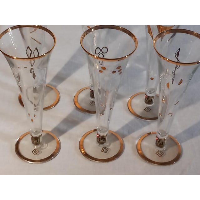 Vienna Secession Style Glassware with White Enamel Painting by Gruppe Kunsthandwerk Gallauner, Austria, Set of 6 For Sale - Image 6 of 6
