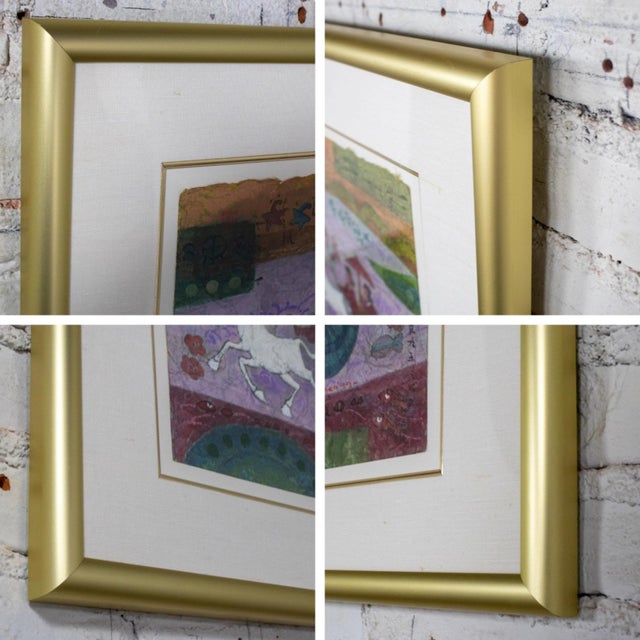 Metal Late 20th Century Abstract Modern Watercolor Painting With Gold Frame Signed by John H Chen For Sale - Image 7 of 18