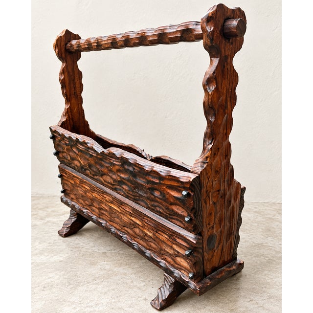 1950s Vintage Brutalist Wooden Magazine and Newspaper Holder, 1950s For Sale - Image 5 of 5