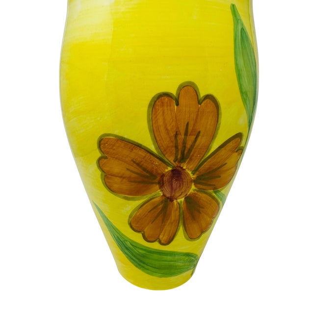 Ceramic Vintage 1980s Italian Hand-Painted Yellow Floral Ceramic 12-Inch Urn Vase For Sale - Image 7 of 12