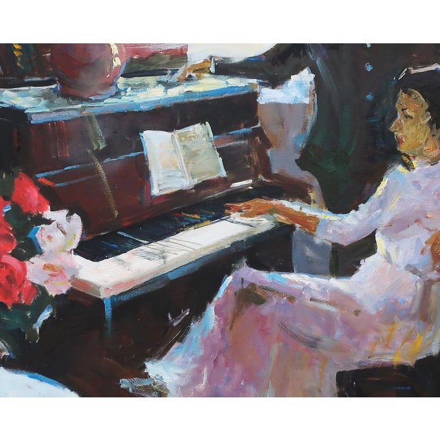 Original Oil Painting: Young Woman at Piano, Ukrainian Art 105-130 For Sale - Image 6 of 6