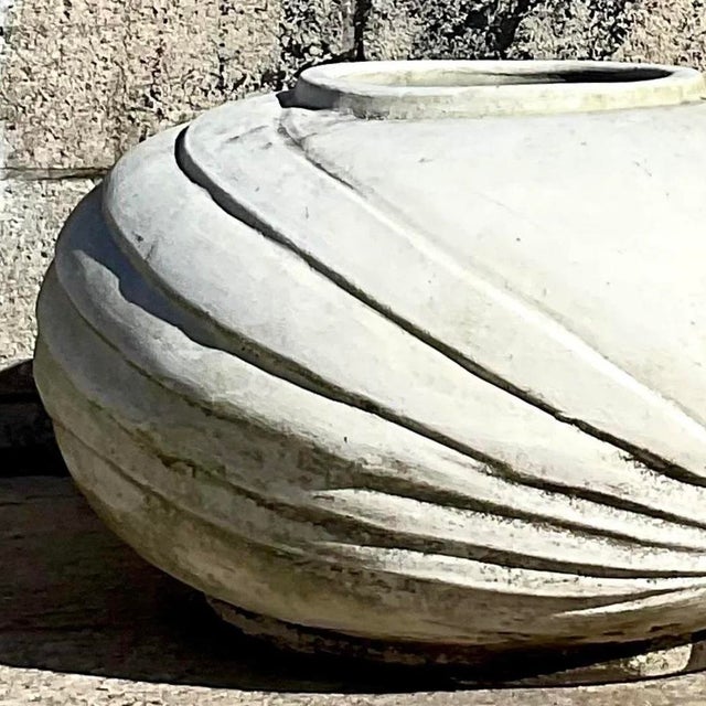 Vintage White Deco Style Cement Planter With Ridges For Sale - Image 9 of 12