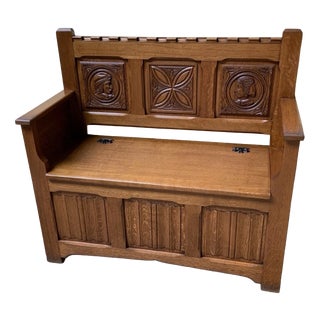 Antique Breton Bench and Shoe Cabinet, 1950 For Sale